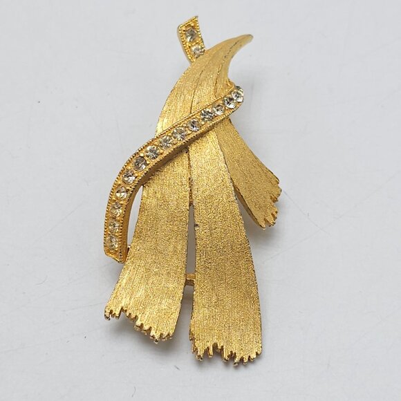 Vintage Mid-Century JJ Jonette Clear Rhinestone Gold Tone Abstract Brooch Pin - Picture 2 of 5